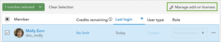Manage add-on licenses selected for member Manage add-on licenses selected for member