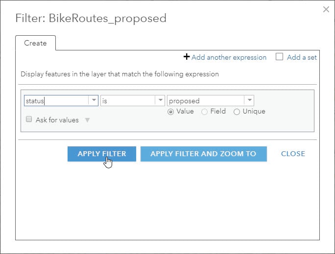 Set filter for proposed routes