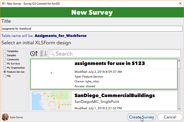 Create a new survey based on the assigments layer