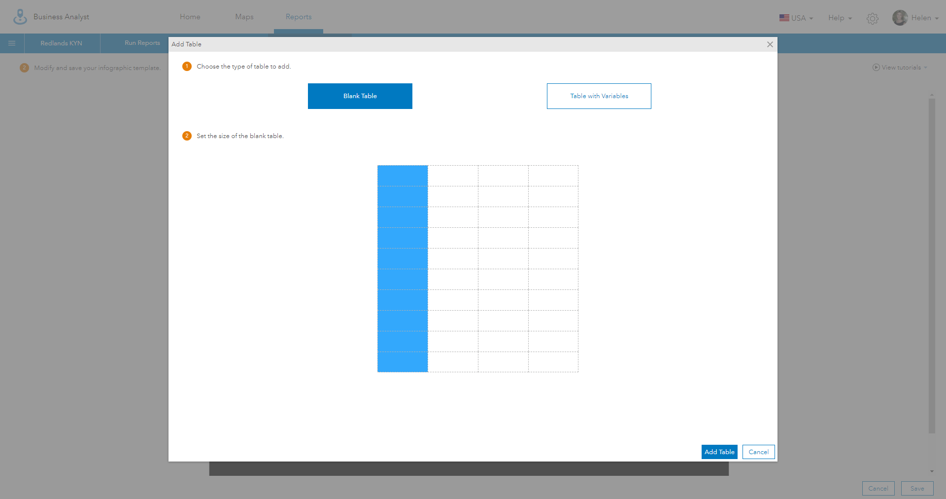 Add a 10x1 Table