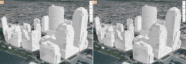 Buildings before and after edge rendering applied
