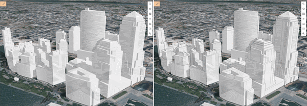 Buildings before and after edge rendering applied Buildings before and after edge rendering applied