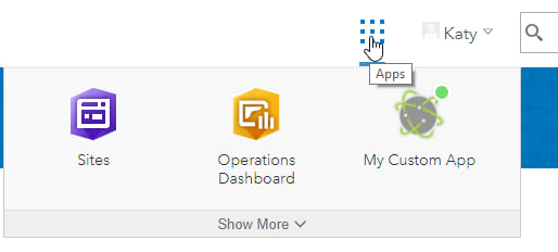 App launcher in the ArcGIS Enterprise portal App launcher in the ArcGIS Enterprise portal