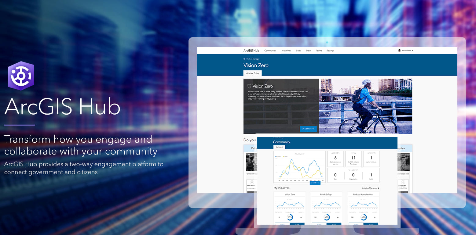 ArcGIS Hub's Product page gives you an overview of the product and includes an additional tab detailing the product's feature. ArcGIS Hub's Product page gives you an overview of the product and includes an additional tab detailing the product's feature.