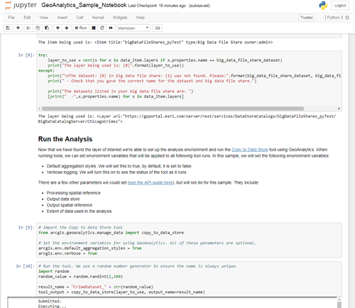 Running GeoAnalytics analysis using a Jupyter Notebook