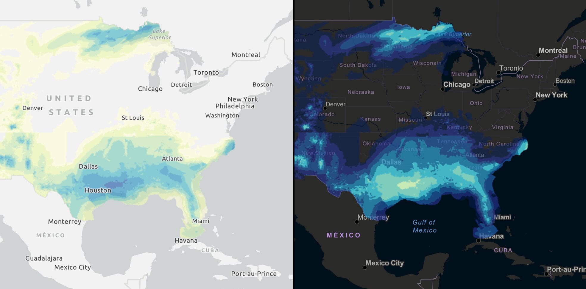 two maps customized for different basemaps