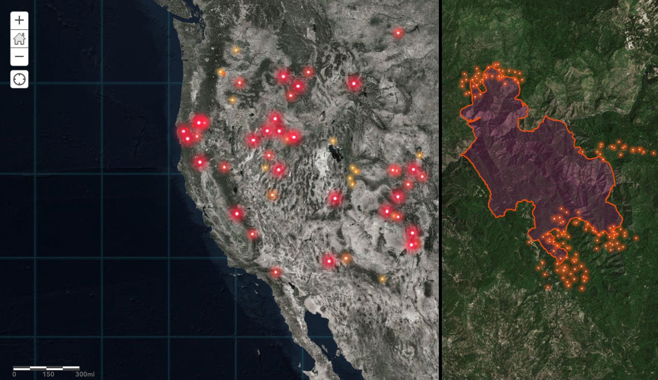 US wildfire map using firefly