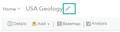 Edit icon for changing the title of your web map in the Map Viewer Edit icon for changing the title of your web map in the Map Viewer