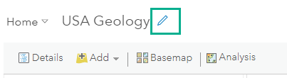 Edit icon for changing the title of your web map in the Map Viewer