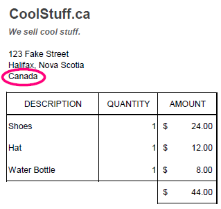 the receipt shows an address in Canada