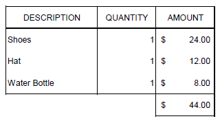 receipt totaling $44