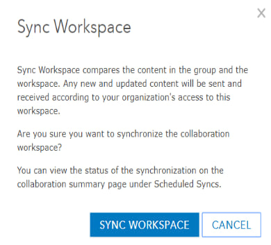 Sync Workspace confirmation dialog Sync Workspace confirmation dialog
