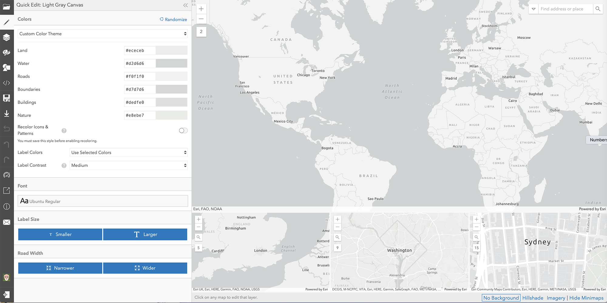 Opening screen of the ArcGIS Vector Tile Style Editor