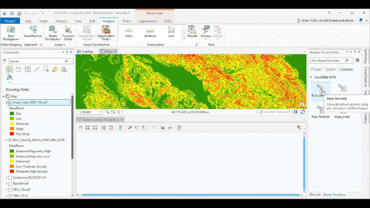Drag and drop raster functions into the function editor Drag and drop raster functions into the function editor