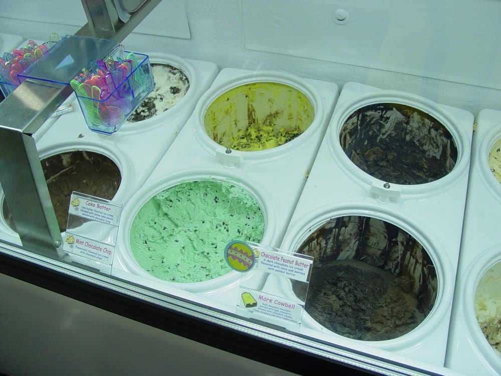 Tubs of ice cream at The Hop ice cream shop in Reno, NV.