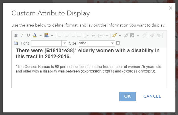 Dialogue box to add the Upper Bound attribute within a custom attribute display.