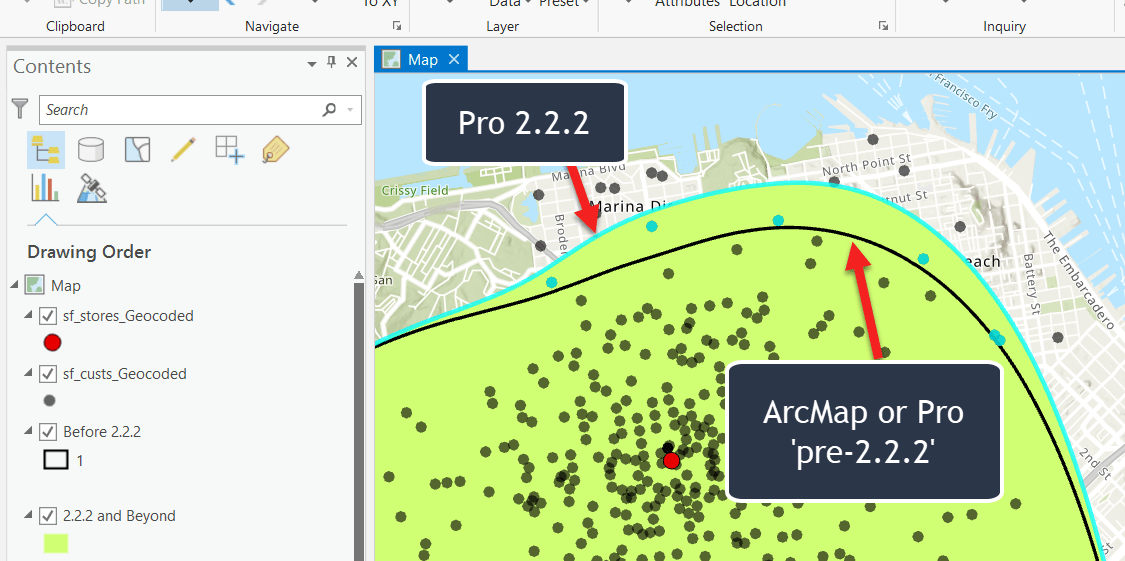Derived trade area difference with Pro 2.2.2 Derived trade area difference with Pro 2.2.2