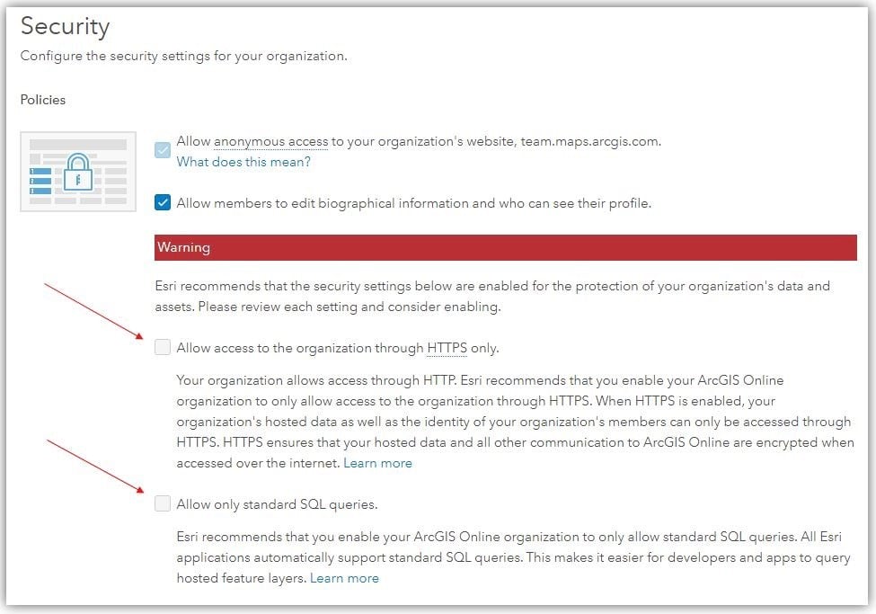 ArcGIS Online security policies