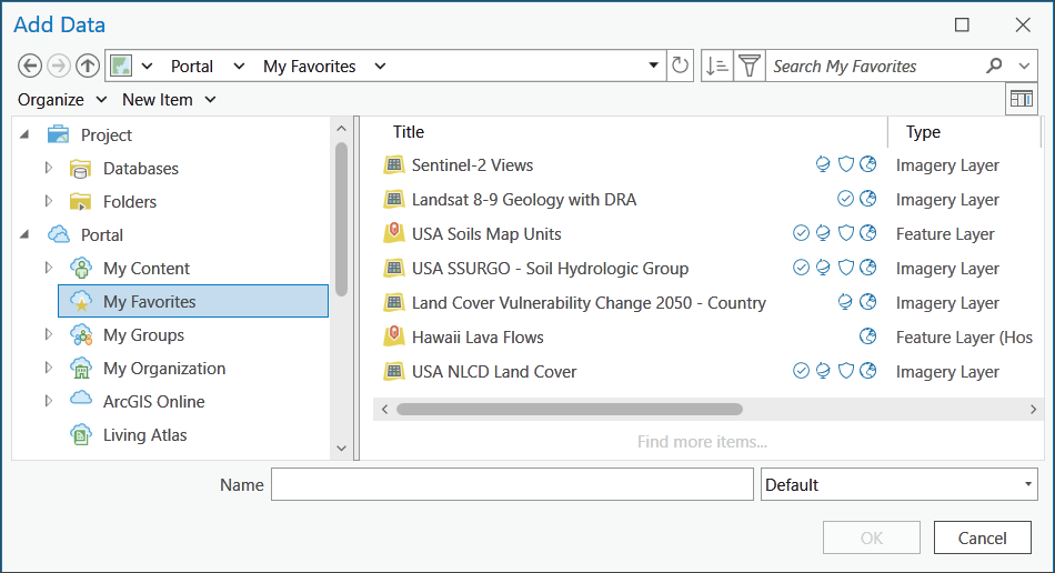 Add Data from My Favorites in ArcGIS Pro