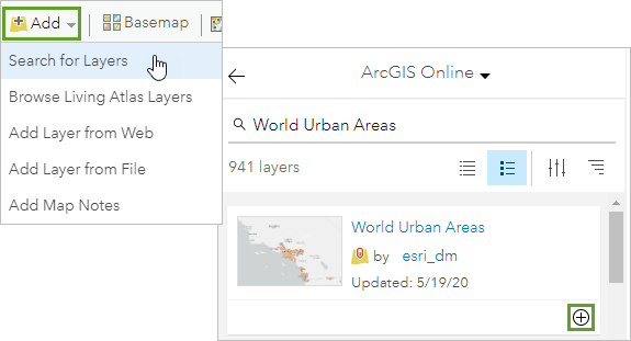 Search for and add World Urban Areas to your map