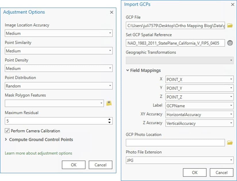 Ortho Mapping Adjustment Options and GCP Import