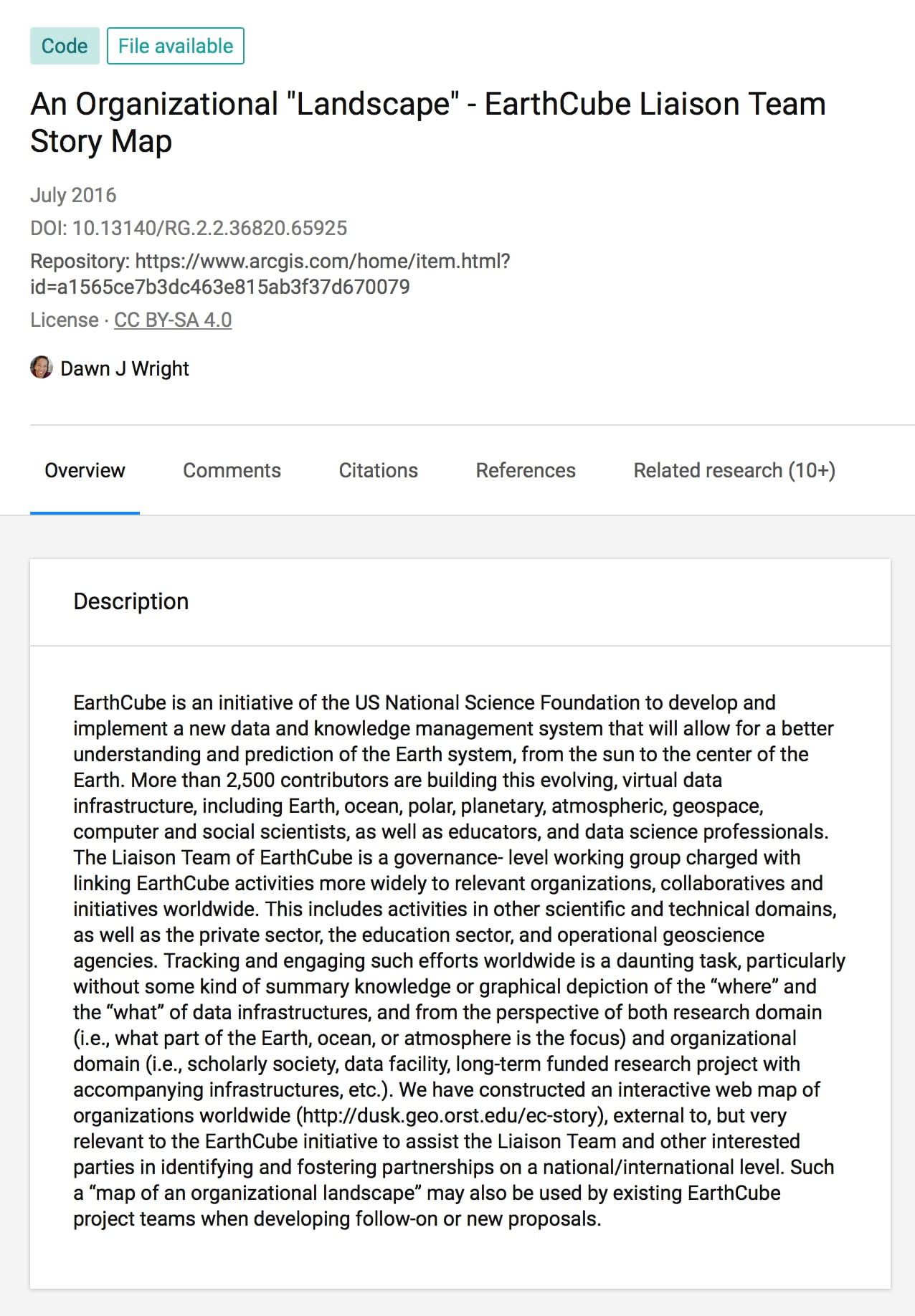 Making Story Maps Citable E G With Digital Object Identifiers