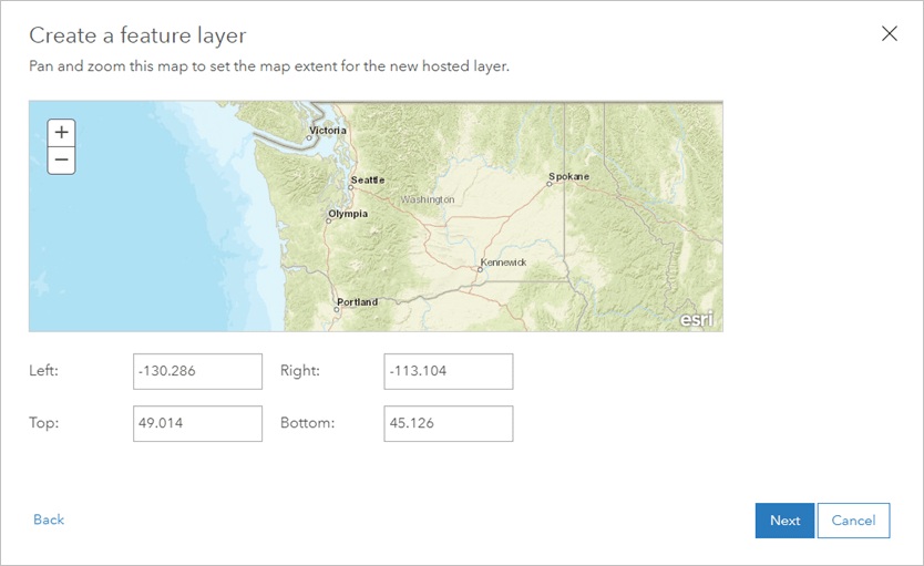 Extent set by pan and zoom or entering coordinates