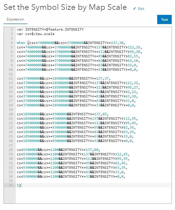 Screen Capture: Arcade Code for Set Symbol Size by Map Scale