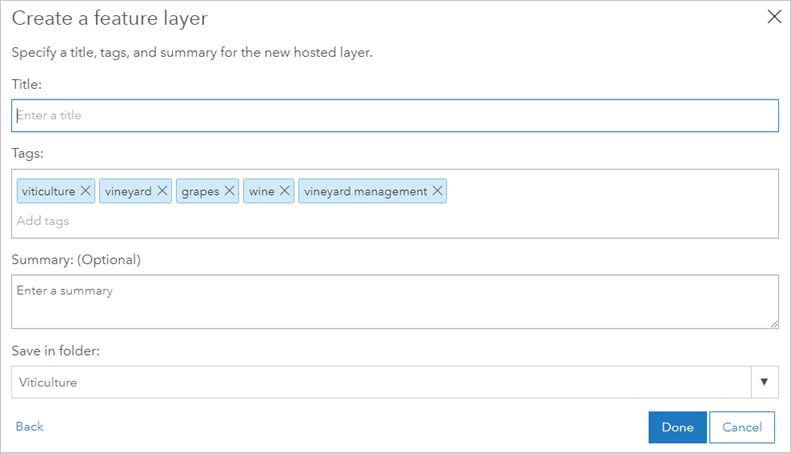 Item properties of the feature layer Item properties of the feature layer