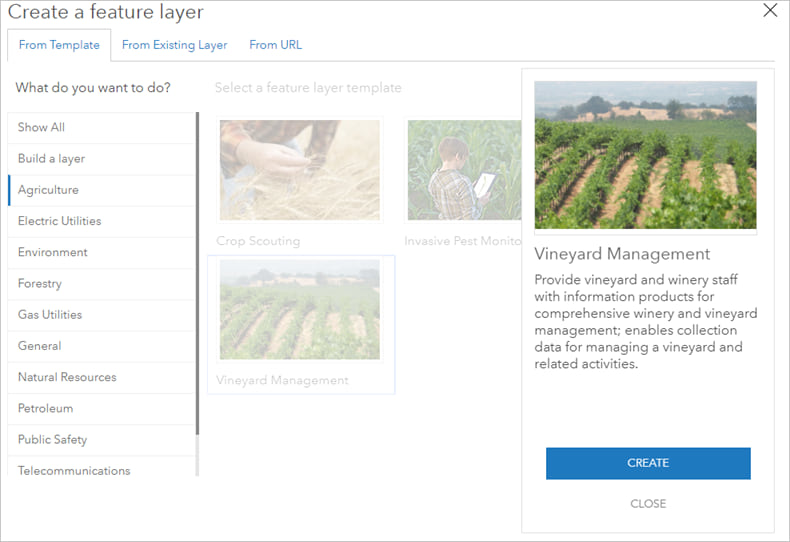 Vineyard Management selected from Agriculture template list