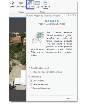 Custom wizard for ortho mapping products