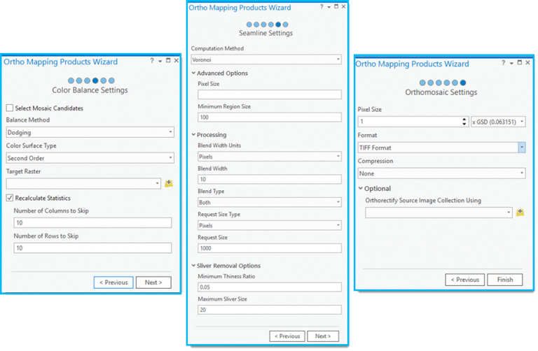 Custom ortho mapping products wizard panes