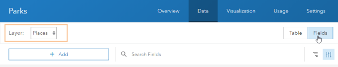 Fields tab with Places layer