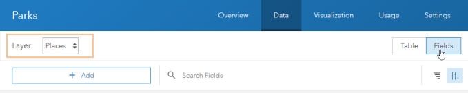 Fields tab with Places layer Fields tab with Places layer