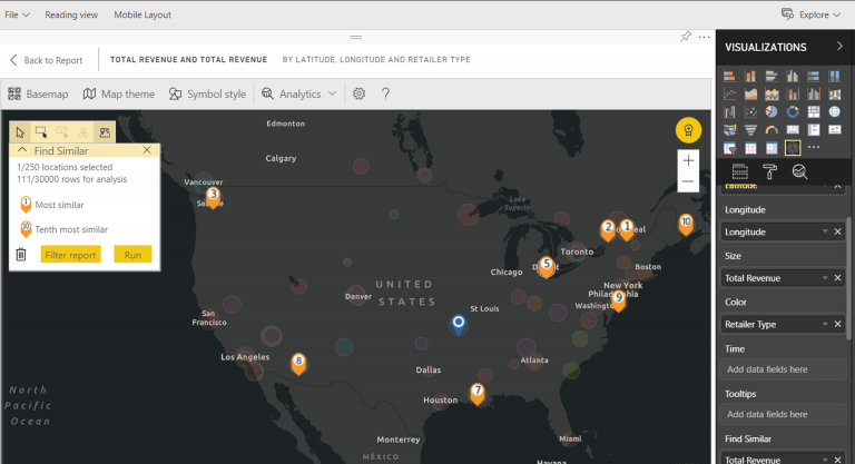 ArcGIS Maps for Power BI Find Similar analysis