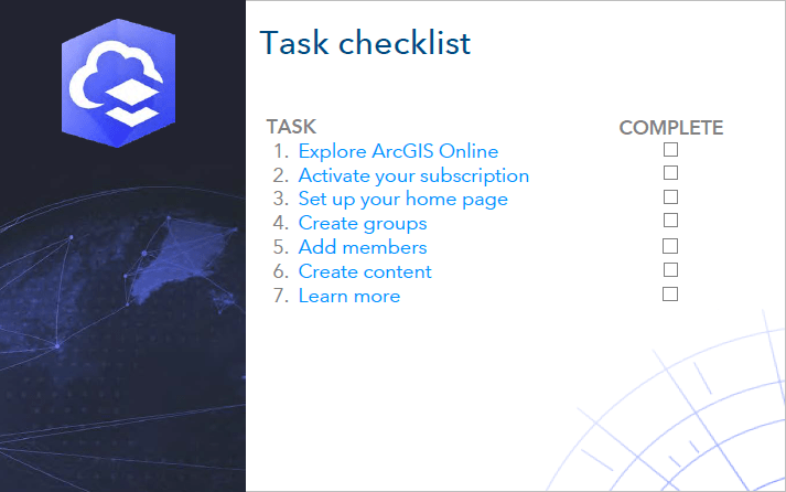 Task checklist for implementing ArcGIS Online