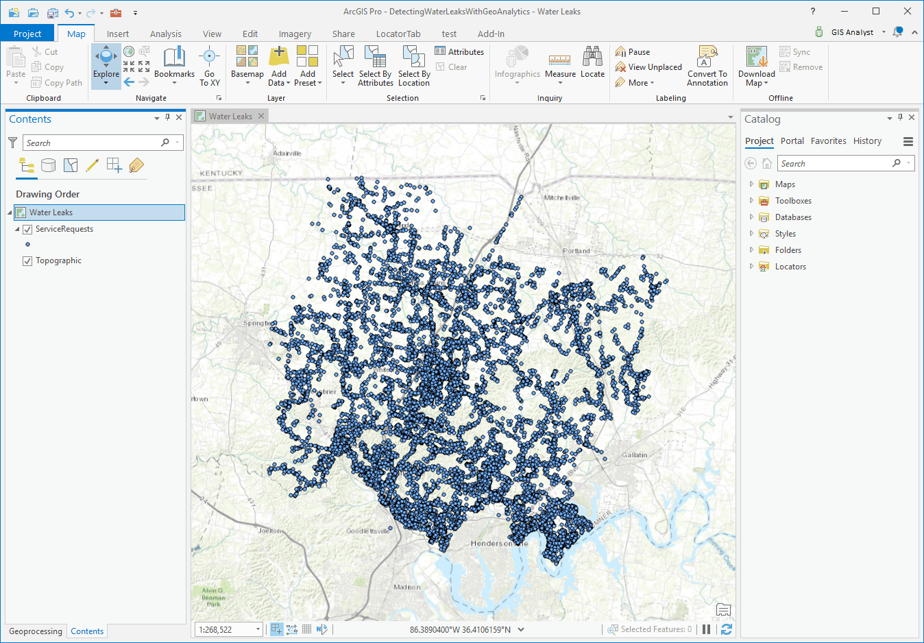 All leaks displayed on a map