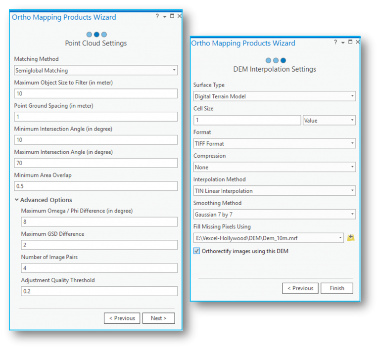 Parameters for DTM generation