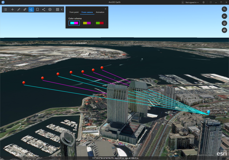 Perform line of sight analysis with one observer and multiple targets in ArcGIS Earth Perform line of sight analysis with one observer and multiple targets in ArcGIS Earth
