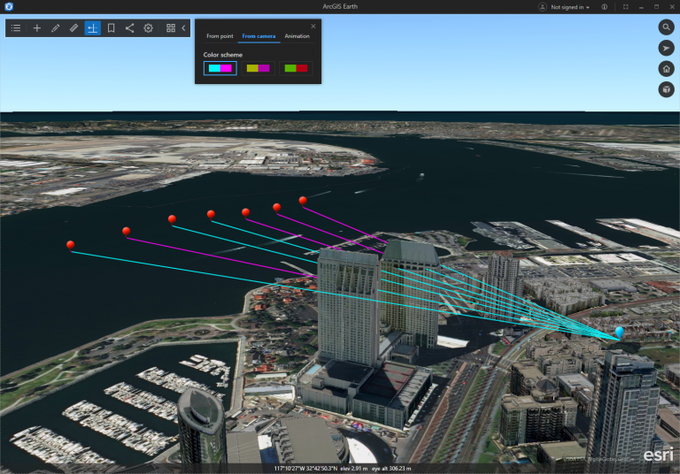 Perform line of sight analysis with one observer and multiple targets in ArcGIS Earth