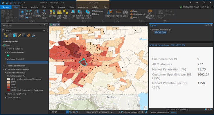 Map showing dots within census tract boundaries to indicate users by area.