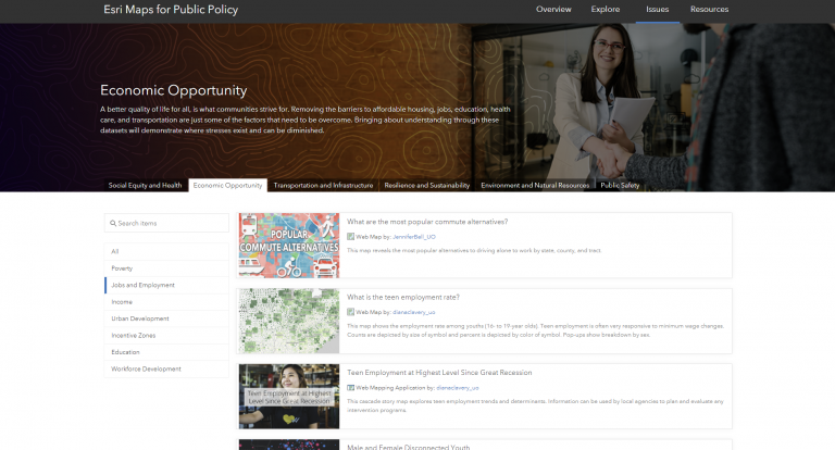 Economic Opportunity tab. Tab includes subcategories like Poverty, Jobs and Employment, Income, Education, etc. Economic Opportunity tab. Tab includes subcategories like Poverty, Jobs and Employment, Income, Education, etc.