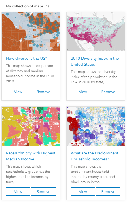 Screenshot of “My collection of maps”. Includes four maps in a 2x2 grid.