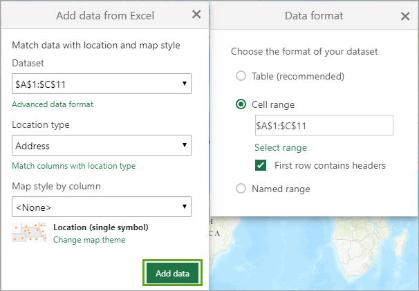 Data added from Excel