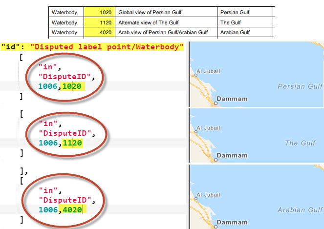 Esri vector basemaps disputed names