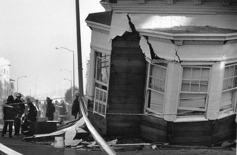 A home collapsed in San Francisco's Marina District a day after the 6.9 magnitude Loma Prieta earthquake struck the Bay Area in California on October 17, 1989.