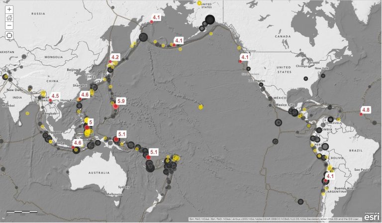 Final earthquake map image on the Light Basemap.