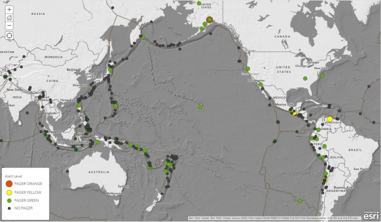 Earthquake data classified by Alert Level.