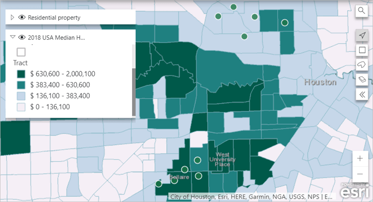 Map with median home values