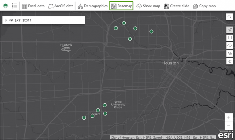 Data on Dark Gray Canvas basemap